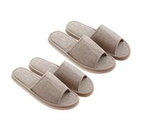 SAFIGLE 2 Pairs Beige Summer Slippers Non Slip EVA Sole Lightweight Cotton Linen Home Hotel Slippers for Men Women Indoor Bathroom Use