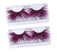 SAFIGLE 2 Pairs Pink Colorful Plume False Eyelashes Dramatic Costume Makeup Party Dance Deluxe Charming Fake Lashes for Women