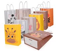SAFIGLE 24pcs Animal Pattern Paper Bags Jungle Theme Goodie Bags for Birthday for Treats and Party Favors