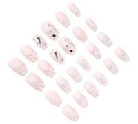 SAFIGLE 24pcs Long Coffin Press On Nails Glitter Full Cover Fake Nail Tips Rhinestones Sparkle Decorative Kit for Women Professional Manicure