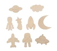 SAFIGLE 27pcs Wooden Crafts DIY Wood Ornaments Outer Space Shape Creative Style Beige Colour 9 Different Designs Cultivate Imagination Can Be Painted for DIY Wood Painting Fun