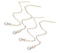 SAFIGLE 2Pairs Elegant Long Pearl Drop Dangle Earrings Ear Drops for Women Beautifully Crafted with Creative Chain Design for Daily Wear and Special Occasions