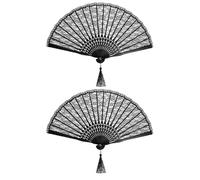 SAFIGLE 2pcs Black Lace Folding Fan - Handheld Bamboo Hand Fan for Women Bride Wedding Party Decoration Dancing Prom Gothic Cosplay