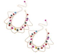 SAFIGLE 2Pcs Boho Tassel Anklet Bracelets with Colorful Bells, Style Barefoot Foot Chain for Belly Dancing and Summer Beach Wear, Gold Tone Foot for Women