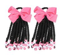 SAFIGLE 2pcs Braided Ponytail Extension: Colored Beaded Ponytails Girls Hairpiece - Long Faux Braided Hair Extensions With Bow -Wig For Children
