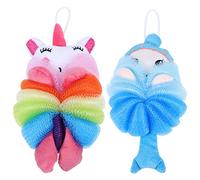 SAFIGLE 2Pcs Cartoon Bath Sponge Exfoliating Balls Soft Skin Cleaning Scrubbers for Gentle Body Wash for Fun Bathing Experience Blue Unicorn Pink Unicorn Design