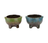 SAFIGLE 2pcs Ceramic Succulent Flower Pot for Small Plants with Simple Style, Green and Blue Colours, for Desk Decoration and Scene Adornments, for Plant Lovers