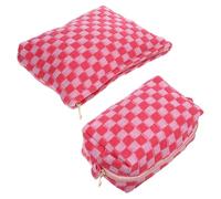 SAFIGLE 2Pcs Checkered Large Capacity Makeup Bag Cosmetic Organizer for Travel and Daily Use for Skincare and Makeup Storage