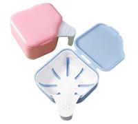 SAFIGLE 2pcs Denture Cleaning Box with Strainer Basket for Retainers and Sports Mouthguards, Plastic Soak Container for Travel and School, Convenient False Teeth Holder