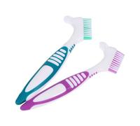 SAFIGLE 2Pcs Dual Heads Denture Cleaning Brush with Ergonomic Non-Slip Handle Travel Toothbrush for Partial and Full Dentures PP Nylon Material Lightweight Oral Care Tool