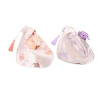 SAFIGLE 2pcs Embroidered Brocade Wrist Bag with Orchid Tassels for Evenings | Handmade Cloth Finish, Secure Storage, Easy Carrying, Asian Style, Parties, Modern Oriental Fusion