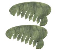 SAFIGLE 2pcs Ergonomic Jade Gua Sha Comb for Scalp and Facial Massage Light Green Natural Jade Massage Hair Comb for Relaxation Meridian Therapy Travel Friendly Design
