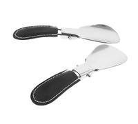 SAFIGLE 2Pcs Folding Stainless Steel Shoe Horn Compact Travel Shoe Helper with PU Protective Cover for Easy Use for Adults Seniors and All Shoe Types
