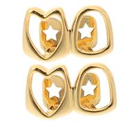 SAFIGLE 2pcs Gold Grill Teeth Caps for Women Openwork Hip Hop Style Tooth Shields with Dual Heart Design Lightweight Breathable for Cosplay and Halloween Party Accessories