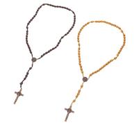 SAFIGLE 2pcs Handmade Wooden Rosary Necklace with Faithful Cross Pendant Durable Rustic Prayer Beads for Men and Women Religious Catholic Festivals and Special Occasions