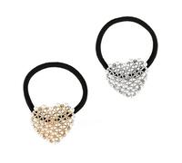 SAFIGLE 2pcs Heart Hair Tie with Hollow Rhinestone Pearls Elegant Alloy Electroplated Gold Silver Hair Bands for Women and Secure Hold Accessories