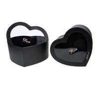 SAFIGLE 2pcs Heart-Shaped Flower Boxes with Lid for Valentine'S Day Packaging, Black Floral Arrangement Boxes for Wedding and Birthday Present Wrapping