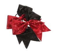 SAFIGLE 2pcs Large Sequin Cheerleading Hair Bow with Elastic Ponytail Holder, Black and Red Webbing Material, High Elasticity and Comfortable Secure Fit for Competition and Games