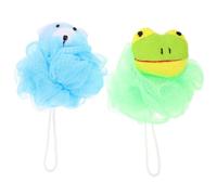 SAFIGLE 2pcs Loofah Shower Scrubber Set, Soft Cartoon Bath Sponge Blue Bear and Green Frog, Gentle Body Scrubbers for Newborns and Bathing