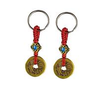 SAFIGLE 2pcs Lucky Coin Keychain Chinese Feng Shui Brass Key Ring Ornament Decor
