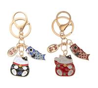 SAFIGLE 2pcs Lucky Fortune Cat Keychain Small Japanese Cartoon Cat Pendant Good Luck Key Rings for Bag Car Schoolbag Decor