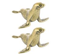 SAFIGLE 2pcs Mini Sea Lion Figurine in Brass with Aged Patina for Tea Table | Vintage Retro Styling, Lifelike Detailing, Dust Resistant Finish, Low Maintenance, Art Lovers and Nature Lovers