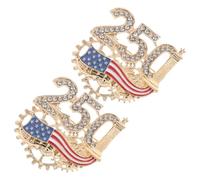 SAFIGLE 2pcs Patriotic Lapel Pins with Golden Alloy Rounded Design Featuring Sparkling Rhinestones for Fourth of July Celebration Parade and Veterans Commemoration Accessories