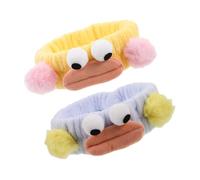 SAFIGLE 2pcs Plush Cute Cartoon Elastic Hair Band Bath Headband for Women Adjustable Face Washing Makeup Spa Accessories Blue and Yellow