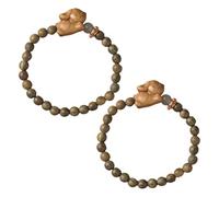 SAFIGLE 2Pcs Sandalwood Bead Bracelets with Cute Rabbit Charm, 6Mm Elastic Couple’S Stretch Bracelet for Women and, Natural Wood Beaded Jewelry Suitable for Birthday and Friendship