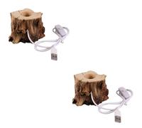SAFIGLE 2pcs Tree Stump LED Light Wooden Display Base for Crystal Sphere | USB Charging, White LED Glow, Portable Desk Accent, Office or Study Room, White Wood Finish