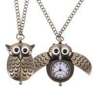 SAFIGLE 2pcs Unique Chain Owl Pocket Watch Mens Vintage Skeleton Watch Alloy Pocket Pendent