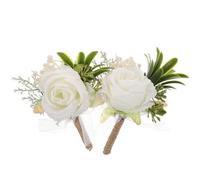 SAFIGLE 2pcs White Artificial Rose Boutonniere Lapel Pin Set for Groomsmen and Wedding Corsage Decoration, Mens Pocket Boutonniere Silk Flowers for Bride and Groom Accessories