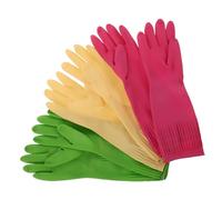 SAFIGLE 3 Pairs Reusable Thickened Latex Gloves with Extended Splashproof Arms Non Slip Textured Kitchen Dishwashing Mittens for Household Cleaning Laundry Pet Care Green Pink Natural