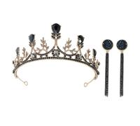 SAFIGLE 3 Pcs Vintage Baroque Crown and Earring Jewelry Elegant Headdress and Charming Ear Hoops for Weddings Dance Parties Special Occasions Black