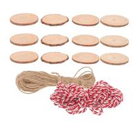 SAFIGLE 30 Pcs Unfinished Pine Wood Slices with Smooth Bark Edge Thick Wood Rounds for DIY Crafts Christmas Ornaments Wedding Decorations Includes Jute and Cotton Twine Strings