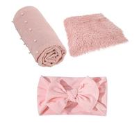 SAFIGLE 3pc Newborn Photography Set Blanket Wrap Swaddle Pearl Headband Soft Breathable Bedding Props for Baby Photoshoots