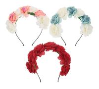 SAFIGLE 3Pcs Bridal Flower Headband Set - Mixed Color Floral Hair Accessories for Wedding, Festival Look, Bohemian Bride Hairpieces for Women and