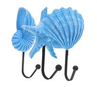 SAFIGLE 3pcs Mediterranean Vintage Wall Hooks Iron Ocean Theme Coat and Towel Hangers for Keys Jackets Hats Resin Nautical Decorative Key Holders for Home Entryway Bathroom