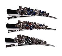 SAFIGLE 3pcs Rhinestone Hair Clips Elegant Alligator Hairpins for Women Vintage Crystal Design Blue Grey and Rainbow Colors Hair Accessories for Stylish Looks