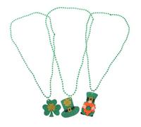 SAFIGLE 3pcs St Patrick's Day Shamrock Necklace Set with Green Bead Strings Unique Shamrock Hat Gnome Pendants Irish Festival Hanging Adornments for Adults Party Decorations