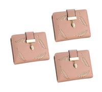 SAFIGLE 3pcs Women's Mini Coin Purse Zipper Wallet Small Hollow Leaf Design Wallet for Cash Change Compact Pu Material Coin Pouch Pink for Daily Use Shopping and More