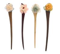 SAFIGLE 4 Pack Vintage Camellia Hairpin Handmade Wood Hair Sticks Chinese Fashion Headwear Hanfu Hair Accessories Retro Flower