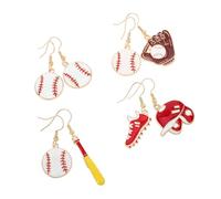 SAFIGLE 4 Pair Sports Themed Earrings for Women Kawaii Baseball Hat Bat Dangle Jewelry Lightweight Comfortable Unique Asymmetrical Design for Teens and Baseball Fans
