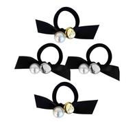 SAFIGLE 4 pcs Pearl Bow Hair Scrunchies Elastic Ponytail Holders for Vintage Black High Elastic Hair Ties with Silver and Gold Pearls for Parties and Daily Wear
