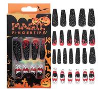 SAFIGLE 48pcs Black Flame False Nail Tips for Women, Ultra-thin Plastic Full Cover Press on Nails, Not Easy to Break, for Professional Salon and Night Club Use