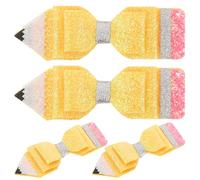 SAFIGLE 4pcs Back To School Hair Accessories: Girls Glitter Pencil Bow Hair Clips - Sparkly Duckbill Barrettes With Shiny Sequin - Cute Hairstyling Accessories For Parties