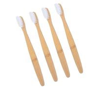 SAFIGLE 4pcs Bamboo Charcoal Toothbrush Set with Non-Slip Nylon Bristles, Eco-Friendly Disposable Oral Care Tool for Travel and Daily Use, White Low-Carbon Wooden Handle