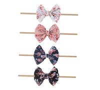 SAFIGLE 4pcs Bow Headband Double Floral Hair Accessories for Newborns and Toddlers Soft and Skin-friendly Material for Photography and Holiday Styles
