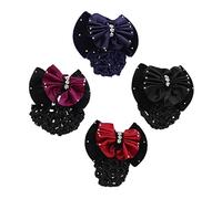 SAFIGLE 4pcs Bowknot Hair Bun Covers for Women Mesh Hair Snoods Clip Elegant Hairnets for Work and Professional Use