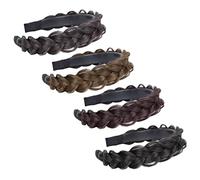 SAFIGLE 4Pcs Braid Designed Headbands for Women Wide Synthetic Hair Braids Hair Accessories for Parties Weddings and Daily Wear Natural Black Dark Brown Light Brown and Black